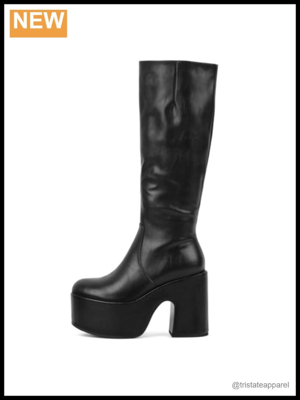 Retro 70s Gogo Boots Platform Knee-High Side Zipper Faux Leather High Heel